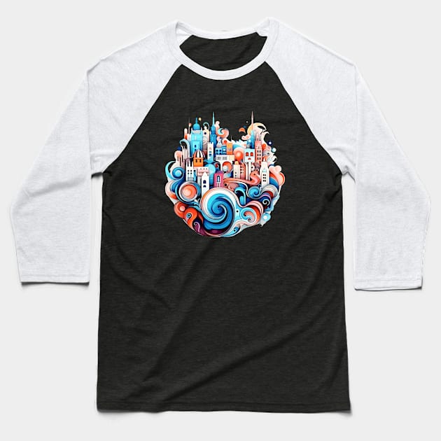 Modern City Urbain Skylines Cityscape Creativity Baseball T-Shirt by Cubebox